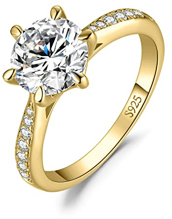 JewelryPalace Klassisch 8mm 2ct Rundschliff Zirkonia Solitär Promise Ring Damen, Verlobungsring Damenring Ringe Silber 925 mit Stein für Frauen, Simulierte Diamant Jubiläum Eheringe Vergoldet 51