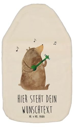 Mr. & Mrs. Panda Personalisierte Wärmflasche Bär Gitarre - Weiß