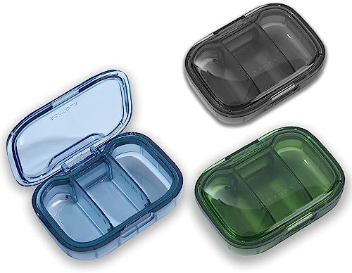 3 Pack 3 Compartment Pill Box, Moisture Proof Pill Case, Travel Pill Organizer for Pocket Purse, Daily Portable Medicine Vitamin Box, Fish Oil Box, Supplement Box