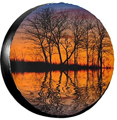 747 Autorädertaschen Natur Von Mutter Erde Sonnenuntergang Am See Mit Fall Trees Trees Life Uv-Schutz Reifenschutzhülle Staubdicht Autoreifen Für Fahrzeuge Geburtstag Trailer 16inch