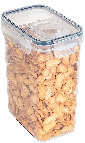 FUNLOV Cereal Storage Container, Plastic Airtight Food Storage Container with Lids, Thicken Plastic Clear Food Storage Box Dispenser for Rice Cereal Flour Sugar Dry Food (2L)