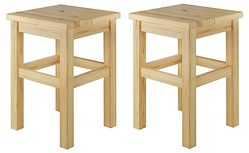 Erst-Holz Holzhocker Sitzhocker ohne Lehne in Kiefer Natur oder weiß V-90.71-41Doppelpack Kiefer