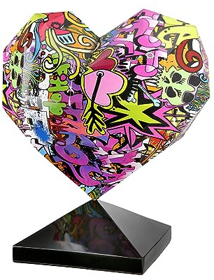 Casablanca Deko Herz im Street Art Design - Skulptur Dekoherz - Material: Kunstharz - Dekoration Hochzeit Wohnzimmer Geschenk Weihnachten - Farbe: Mehrfarbig Höhe 39 cm Breite 31 cm