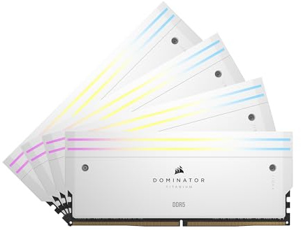 CORSAIR Dominator Titanium RGB DDR5 RAM 64GB (4x16GB) Bis zu 6400MHz CL32 Intel XMP 3.0 Desktop-Arbeitsspeicher – Weiß (CMP64GX5M4B6400C32W)
