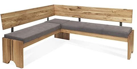 moebel-eins Bergamo Eckbank mit Truhe aus Eiche, Material Massivholz/Bezug Mikrofaser, 147 x 167 cm, grau