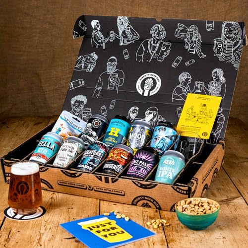 Premium IPA/Pale Ale Beer Gift Hamper - 10 Independent Craft Beers, Glass, Snack & Tasting Guide by QWERTY Beer Box - Gift For Men Gifts for Him