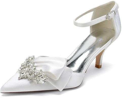 Bianche in Tacco Alto di Scarpe da Sposa, 6CM Scarpe da Sposa da Donna, Strass Fibbia Scarpe da Damigella d'Onore, Scarpe Eleganti Tacco Sposa