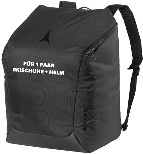 ATOMIC Boot & Helmet Pack I Schwarz I Hochwertige Skischuhtasche mit Helmfach I Wasserabweisender Skischuh-Rucksack aus 600D Polyestergewebe I Kompakte Skitasche mit gepolstertem Rückenpanel