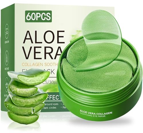 60 Pezzi Maschera Occhi all'Aloe Vera e Collagene, Patch Antirughe e Occhiaie, Idratante Intenso, Riduce Borse e Rughe, Migliora Elasticità e Luminosità della Pelle, per Uomo e Donna