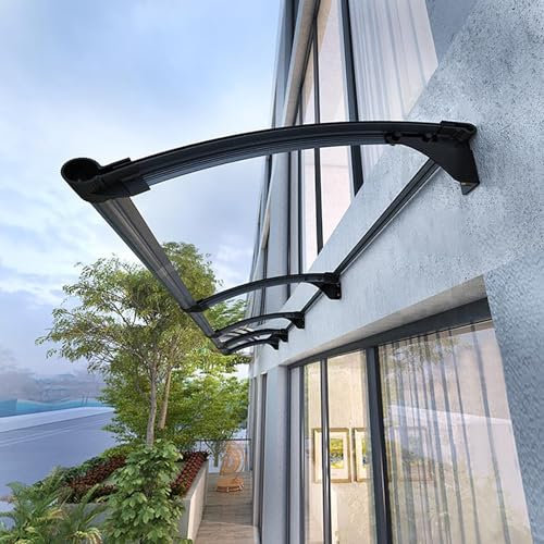 Door Canopy Outdoor Waterproof,Window Rain Shelter Cover Curved Door Window Awning Canopy with Black Aluminium Bracket Uv Rain Snow Protection, for porch Window Patio (45x90cm/18inx35in)