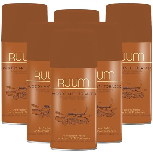 RUUM Lufterfrischer Nachfüller Woody Anti-Tobacco 250ml (6er Pack) | Raumduft-Spray-Nachfüller, kompatibel mit Freshmatic Max, holzig-frischer Anti-Tabak-Duft