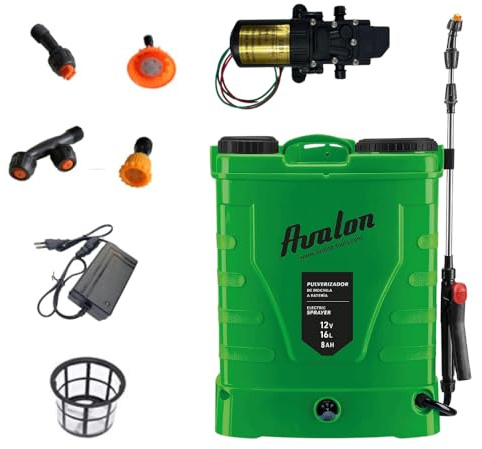 Avalon Druckrucksack-Sprühgerät mit 1 Lanze, mit wiederaufladbarem Akku und Pumpe, inklusive Ersatzakku-Ladegerät, 16 l Tank, Edelstahl, Grün