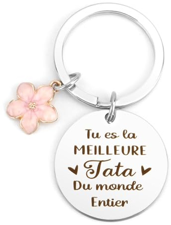 Yicadorn Porte-Clés Personnalisable, Cadeau pour Tata, Tante, Fête des Mères, Anniversaire Femme, Argent, Elegant, Gravé et Multifonctionnel
