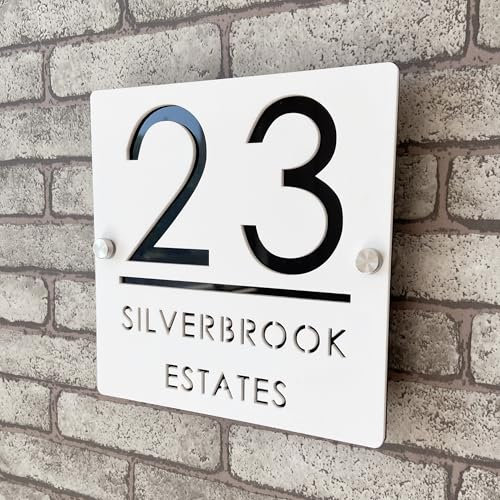 Targhetta numerica 3D personalizzata in acrilico, bianco e nero, numeri galleggianti, segnaletica resistente alle intemperie per porte interne ed esterne, ideale per casa, hotel, casa, negozio