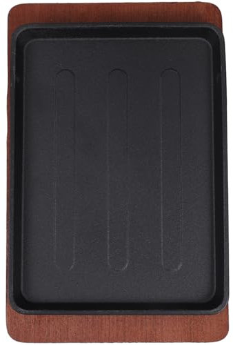 MAGICLULU Versatile Cast Iron Square Skillet Pan Wooden Base for BBQ Fajita Steak Teppanyaki Cooking