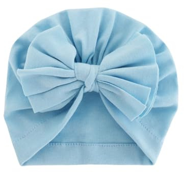 AMateschitz Babyturban, hattar, bomull, babymössa med rosett, nyfödd, rosett, beanie, mössa, spädbarn, sjukhusmössa, huvudwrap hatt, förskola, enfärgad för flickor, pojkar, blå, one size