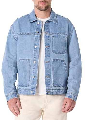 Amazon Essentials Chaqueta Funcional Vaquera Rígida de Corte Holgado Hombre, Azul Vintage, M