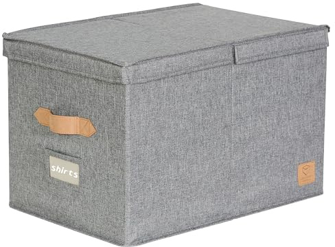 LOVE IT STORE IT Premium Aufbewahrungsbox mit Deckel XL - Box aus Leinen Stoff - Beschriftbar - Verstärkt mit Holz - Extra groß und stabil - Grau - 50x33x32 cm | Große Stoffbox mit Deckel