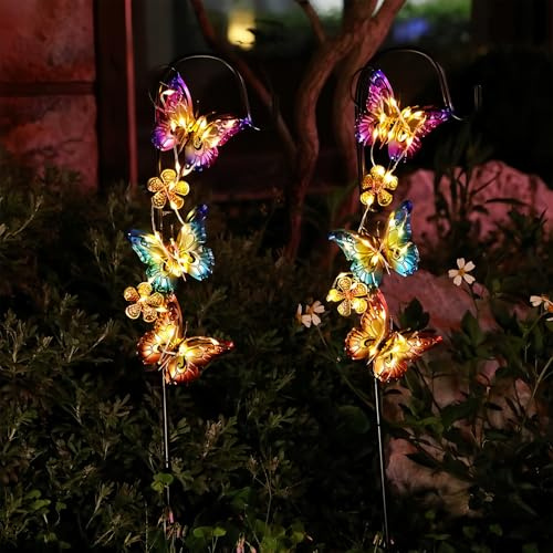 BORDEAG 2 piezas lámpara solar al aire libre en forma de mariposa, lámparas solares de jardín, mariposa luces impermeables para jardín y césped, decoración