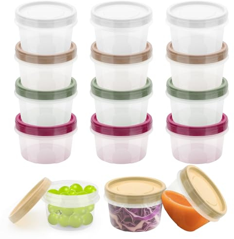 Furuising 15Pcs 400ml Small Plastic Containers with Lids, 14oz Food Containers, Stackable Screw Top Snack Pots, Reusable Food Storage Jars for Lunch Fruit Yogurt Sauce Microwave/Freezer Safe