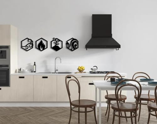 USTEL Metall Material Holz Wanddekoration Abstrakten Stil Home Wohnzimmer Home Feng Shui Wanddekoration Housewarming Geschenk (Vier Elemente)