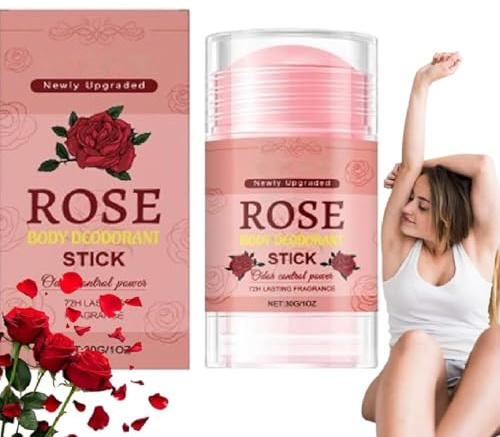 Déodorant naturel en stick à la rose, 72 heures de contrôle des odeurs pour la peau, pour les aisselles et les pieds, Roll-On compact pour le sac de sport et les voyages (1PCS)