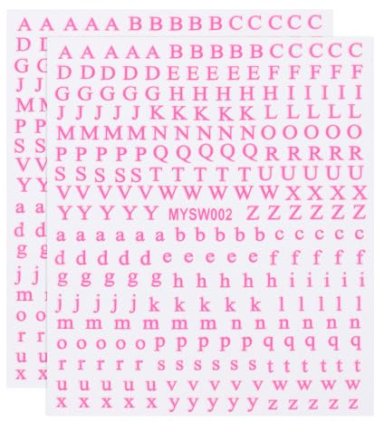 PATIKIL Calcomanías De Uñas Con Letras, 2 Hojas Calcomanías 3D Autoadhesivas Con Letras Del Alfabeto Inglés Diseño Metálico Fluorescente Para Decoración De Uñas DIY Para Mujeres, Rojo Rosa