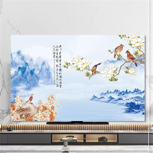 Hixingo Funda Antipolvo TV, Patrón Flor de Magnolia 3D Cubierta Television Interior 32-80inch Cubierta Antipolvo TV Funda Televisor Interior Protector de Televisión (Pájaro,80inch)
