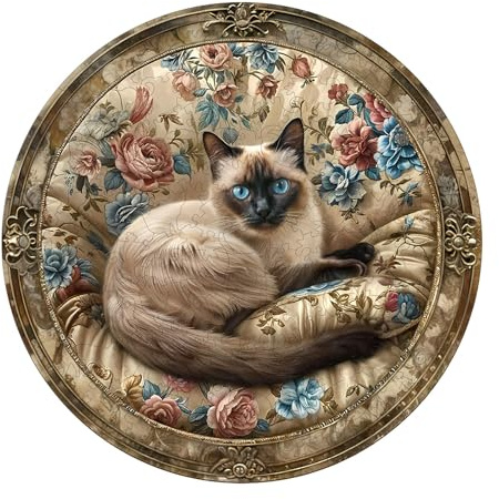 Individz Holzpuzzle für Erwachsene, Einzigartige Tierförmige Vintage-Siamkatze Wooden Puzzle, Geburtstagsgeschenk Weihnachtsgeschenke für Familie Freunde (L-34*34cm-300 Stück)