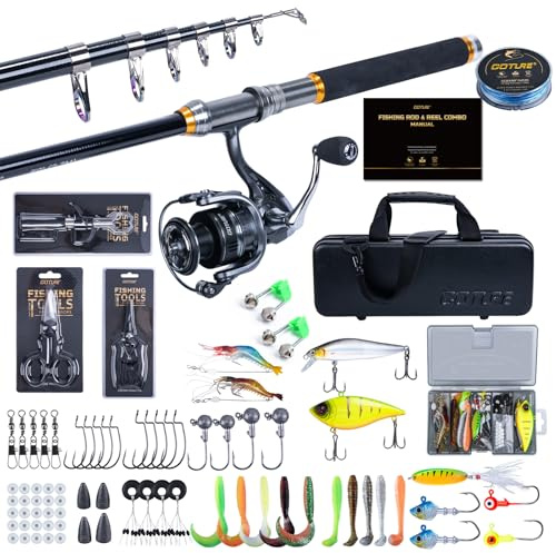 Goture Angelset Teleskop-Angelrute 2,4m, 24T Carbon, mit Spinnrolle 5.2:1