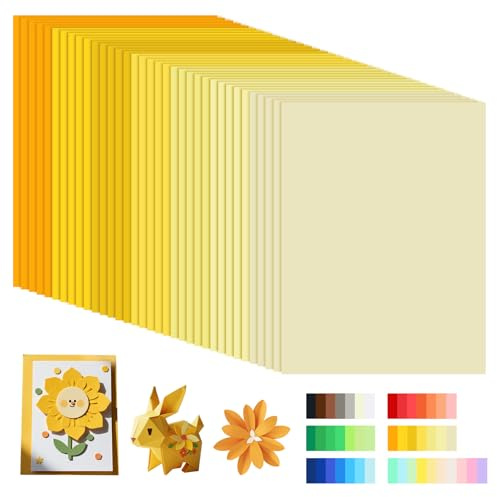 MUWINC Gelbes Verlaufskarton, 35 Blätter, 180g/m² Buntes Papier A4 | 7 Farben, Zum Schreiben, Malen und Origami, für Handwerk & Kreativität