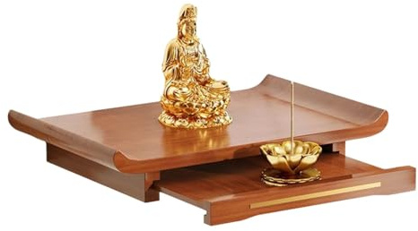 Mesa de Altar de Madera Maciza de Pared con Tablero extraíble, Estante Plegable for meditación y puja, for exhibiciones espirituales, diseño Feng Shui Que Ahorra Espacio.(Yellow,38 * 25cm/15 * 9.8in)