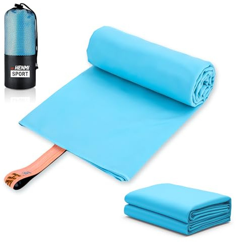 HENMI Mikrofaser Handtuch Blau 40x80 cm, Schnelltrocknend Handtücher | Saugstark,Kompakt&Leicht,Hautfreundlich,Mit atmungsaktivem Netzbeutel,für Reisen,Sport, Fitness,Gym und Alltag