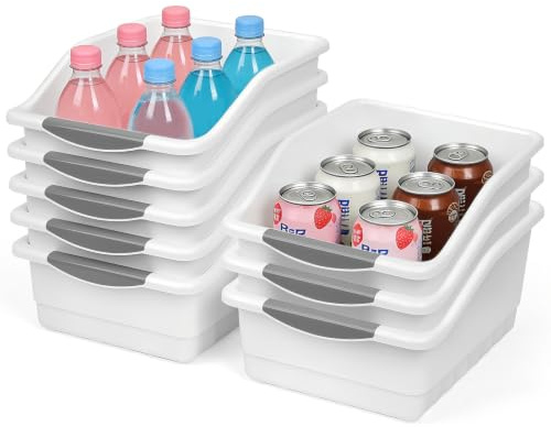8 Stück Aufbewahrungsbox mit Rädern, Kunststoff Körbe Aufbewahrungsboxen | Niedrigeren Vorderseite Aufbewahrungskorb, Große Organisationsboxen, Plastikbox Regal Schrank Organizer Boxen for Küche Bad