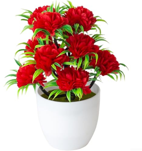 Bola de crisantemo artificial, 12 cabezas de flores de plástico, decoración del hogar, oficina, mesa, centro de mesa, exhibición interior, arreglo realista sin mantenimiento (rojo)