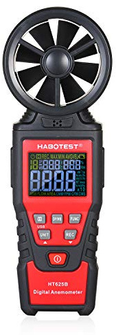Handheld Digital Anemometer Wind Speed Meter Gauge Red and Black, Multifunction with LCD Backlight Screen - Accurate Air Flow and Temperature Measurement for Sailing and Fishing