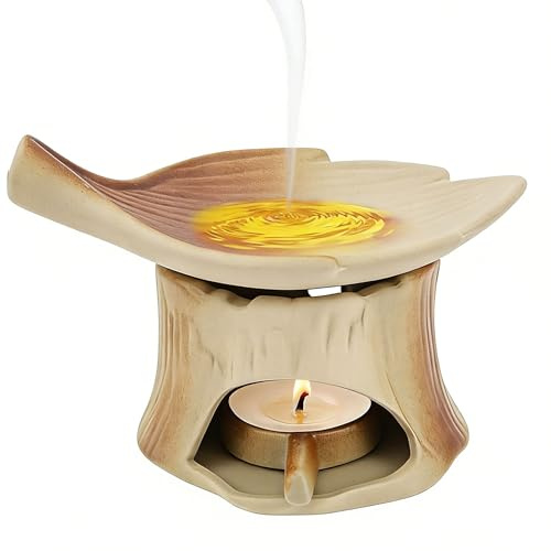 AULSAM Lámpara aromática para aceites athericos, soporte para velas, lámpara aromática de diseño, de cerámica, calentador para flores secas, aceites esenciales, aceite aromático y cera aromática, para