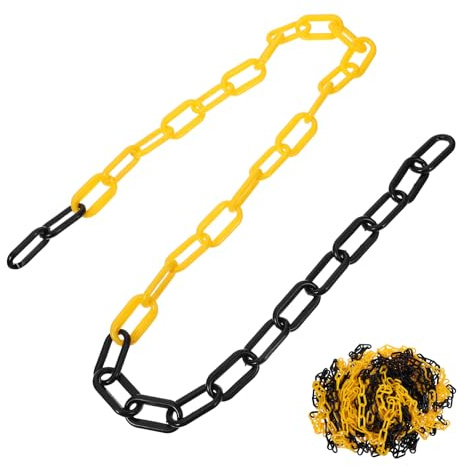 Kichvoe Cadena de Seguridad de Plástico de 6 Mm, 25 Metros, Amarillo y Negro, Enlace de Barrera para Control de Multitudes, Barrera de Seguridad Resistente para Construcción