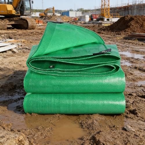 Telone Occhiellato 3.7 x 4.5 m Antistrappo Impermeabile Telo Impermeabile da Esterno Super-Resistente per Mobili da Giardino Barche Legno Piscina Camion, Verde