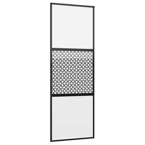 Mhdvray Glastür Schiebetür, 76 x 205 cm, Aluminium Rahmen in Schwarz, Modernes Design für Innenraum, Platzsparende Schiebetür als Raumteiler mit Türstopper