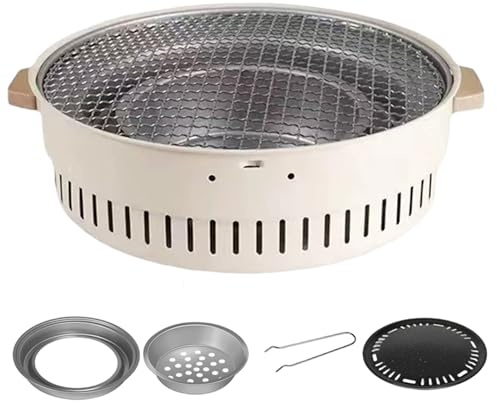 Grill portable au charbon de bois, ensemble de barbecue coréen double mode – Grills et fumoirs d'extérieur avec filet et poêle à frire pour une utilisation intérieure/extérieure – Mini