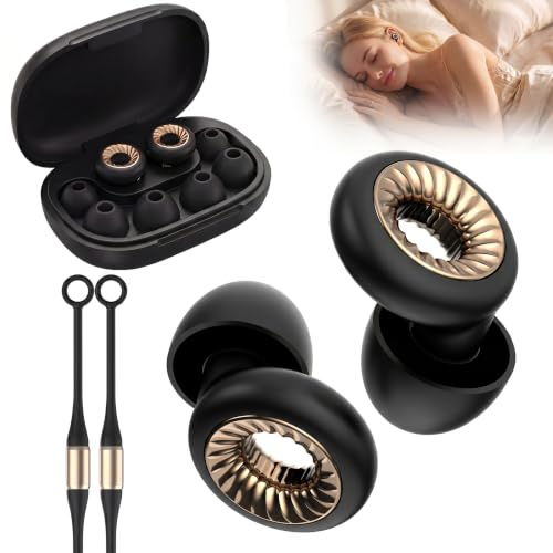 Tapones oídos dormire reductores ruido 45dB reutilizables con cordón magnético, tapones suaves lavables con puntas XS/S/M/L 4 tamaños, protección auditiva para dormir, ronquidos, viajes – Negro