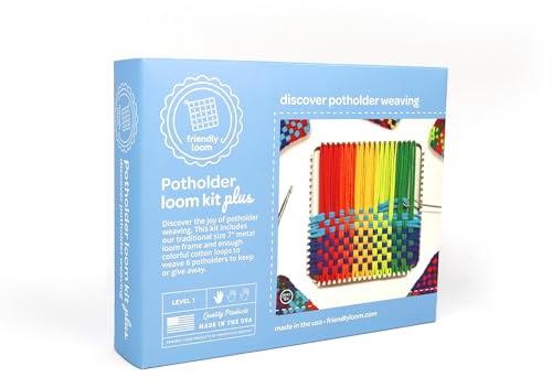 Friendly Loom 7” Traditional Potholder Loom Plus Weaving Kit | Sturdy Metal Loom and Quality Cotton Weaving Loops in Rainbow Colors | Complete Kit to Weave 6 Functional Potholders | Made in the USA