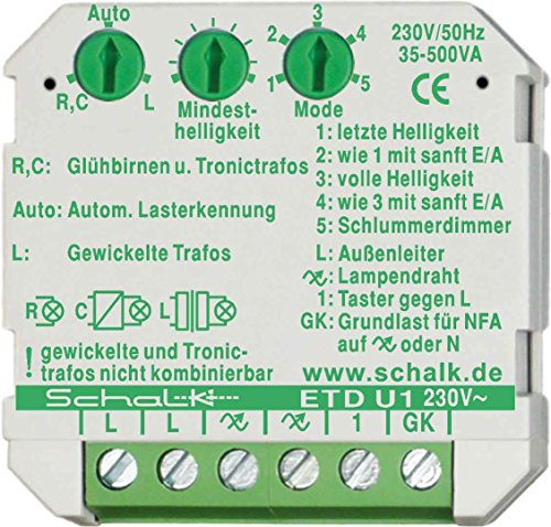Universal-Tastdimmer, UP, Phasenan- und abschnitt, ETD U2, 0-500W, SCHALK, weiss