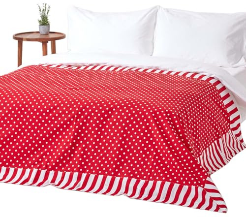 Homescapes Patchwork-Tagesdecke mit Polka-Dot-Muster, rot, Gepunkteter Bettüberwurf aus 100% Baumwolle, 150 x 200 cm, ideal als Krabbeldecke, Babydecke