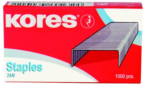Kores - KS1 24/6 Standard-Heftklammern für Tischhefter, galvanisierter Stahl, heftet bis zu 25 Blatt, 6 mm, Packung mit 10 Schachteln x 1000 Stück