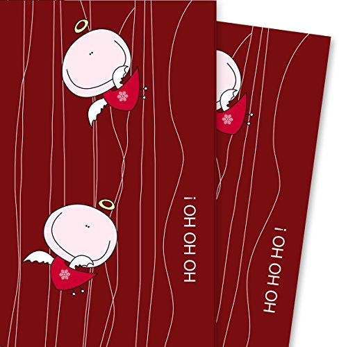 Lustiges Weihnachtspapier mit kleinen Engeln, rot (4 Bögen, 32 x 48 cm) Dekorpapier, Papier zum Einpacken, für tolle Geschenk Verpackung und Überraschungen