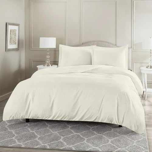 Rohi Easy Care plain King Size Duvet Cover Set – Soft & Breathable Cream Bedding Set – Button Closure – Anti Allergy Quilt Cover with Pillowcases (King, Cream)