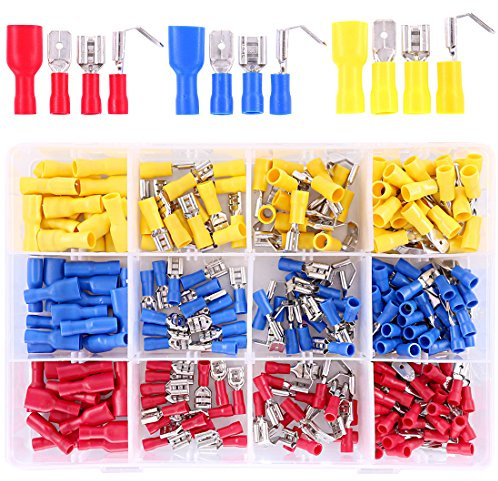 Hilitchi 255Pcs 22-16/16-14/12-10AWG Fully Insulated Female/Male Spade Quick Wire Crimp Terminals Connectors Kit