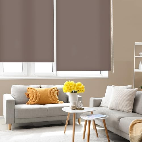 Blindecor Ara | Tenda a rullo traslucida tinta unita - Marrone, 120 x 175 cm (Larghezza x Altezza) | Dimensioni del tessuto 117 x 170 cm | Tenda per interne